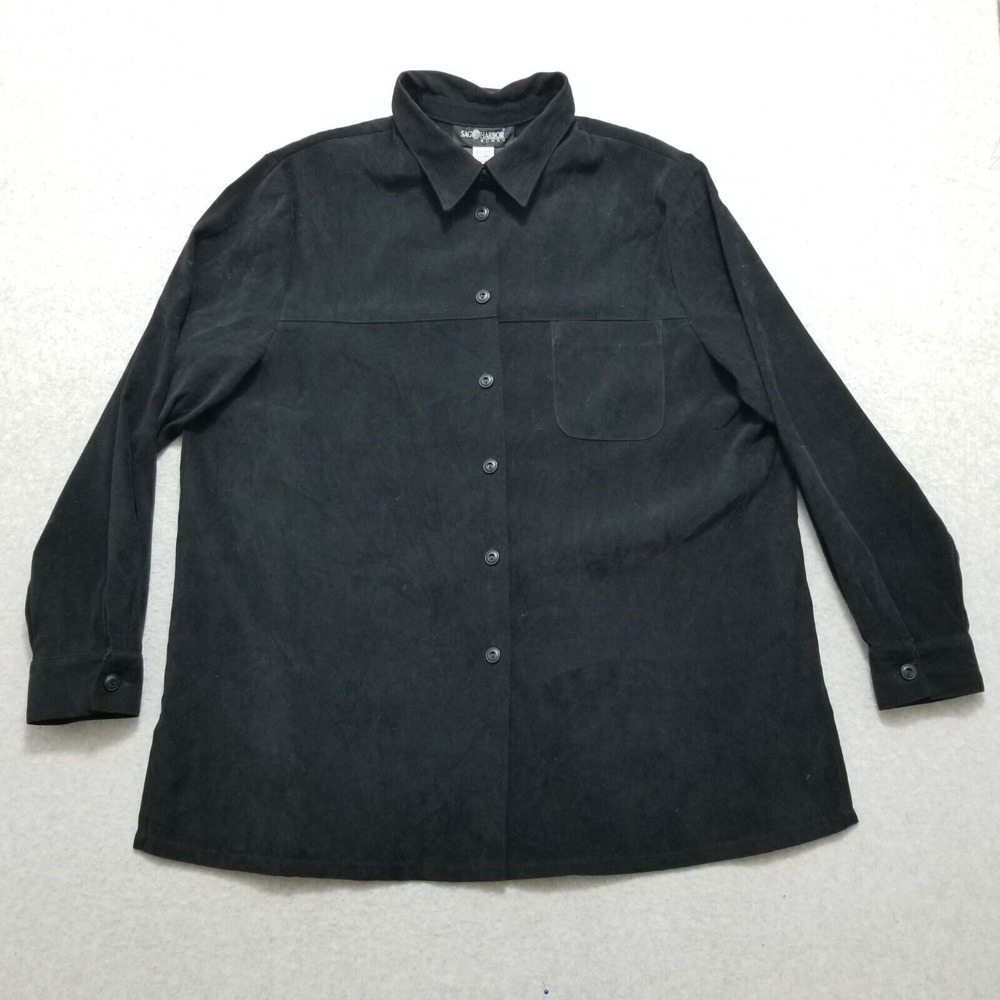 Sag Harbor Shirt 18W Black Button Up Pocket Long‎ Sleeve